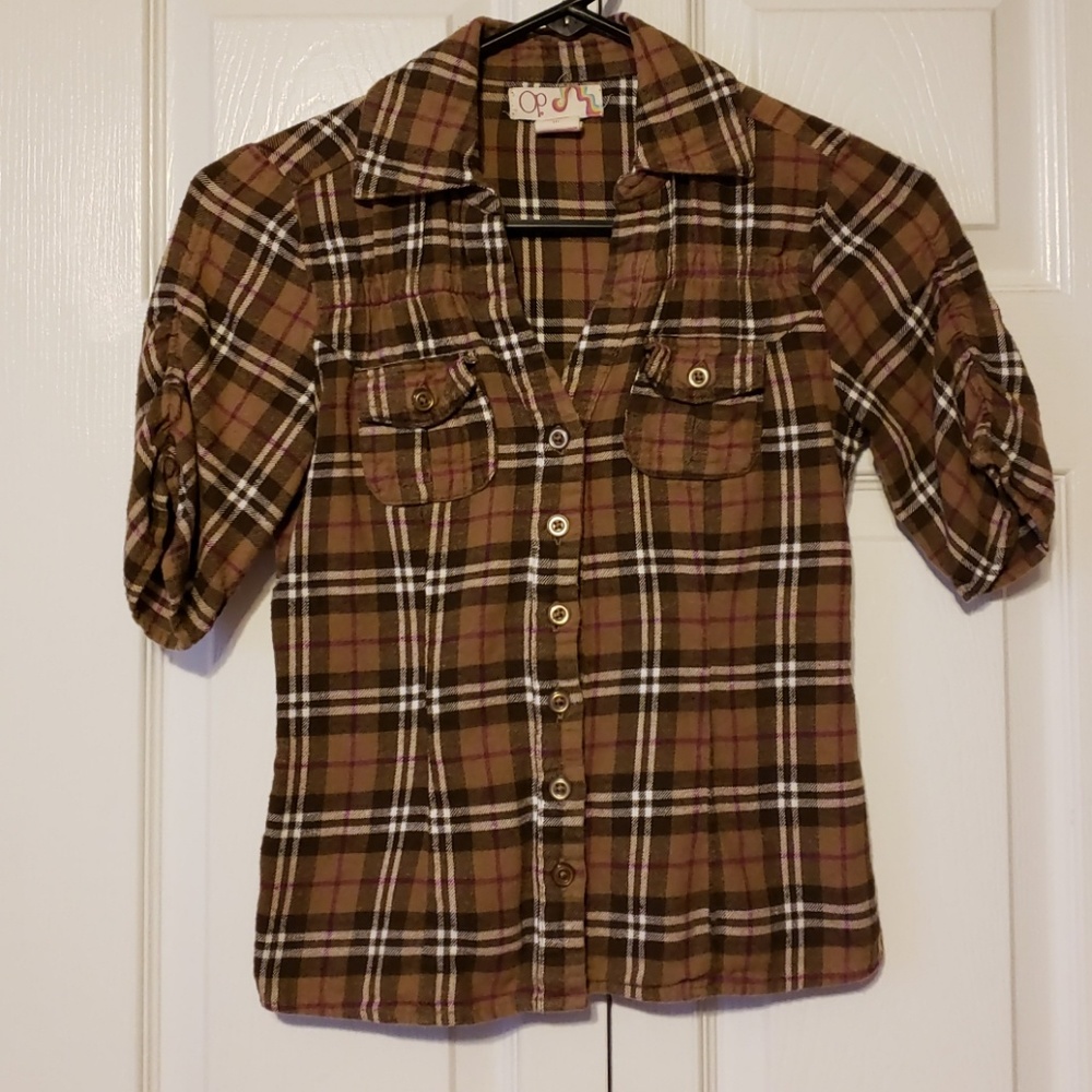 OP Plaid button up blouse